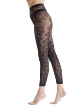 Women's Footless Floral Tights Fun Bold Design Black Sheer XS-M Size