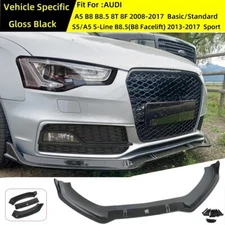For 08-17 AUDI A5 B8 B8.5 / 13-17 S5 A5 S-Line B8.5 Front Lip Splitter Gloss BLK