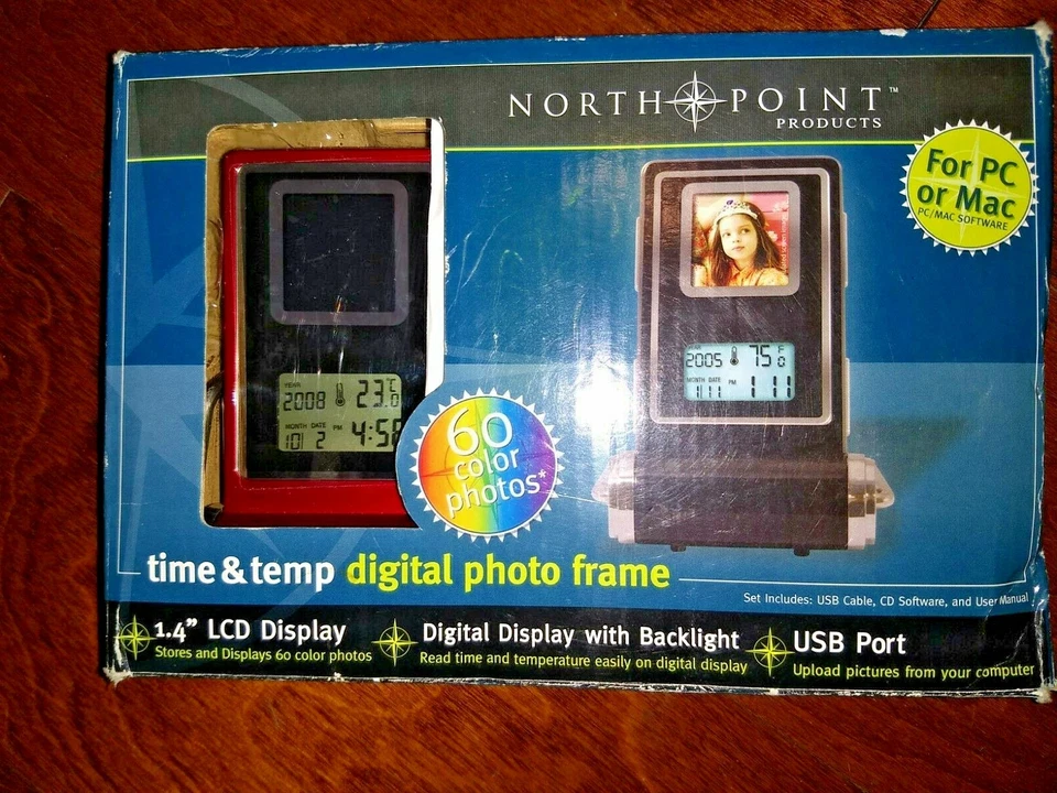 N.O.S. NORTH POINT, TIME & TEMP DIGITAL PHOTO FRAME 1.4" LCD Clock- Thermometer - Image 4 of 4