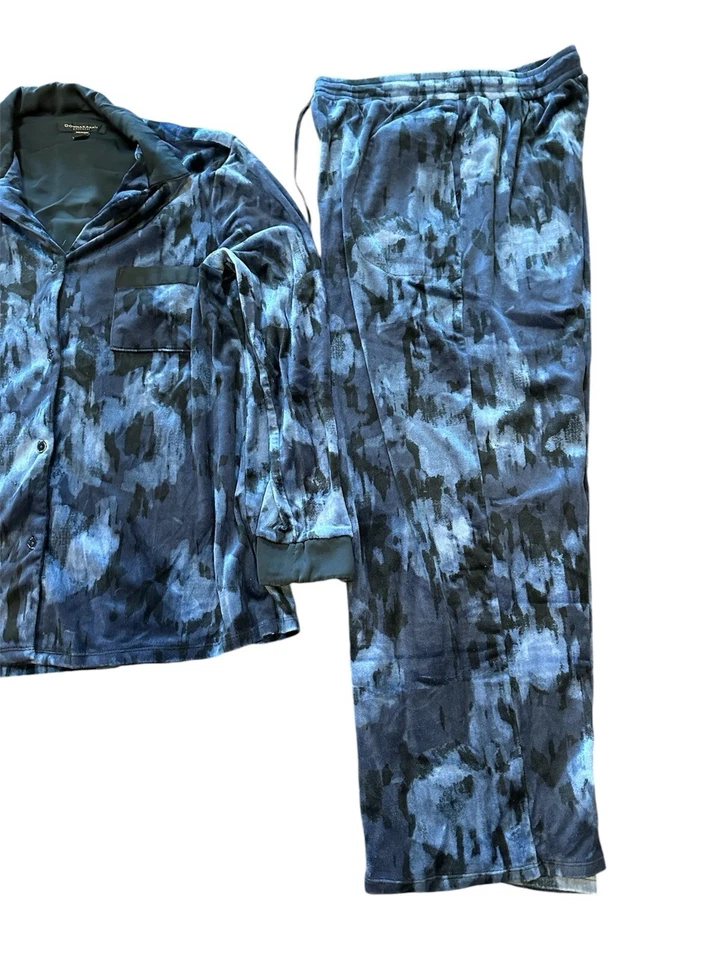 Pijama Donna Karan Black Label feminino S azul veludo roupa de dormir - Imagem 2 de 4