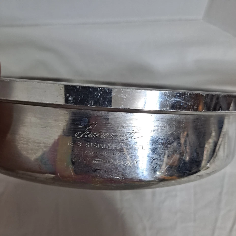 Винтажная сковорода Lustre Craft 10 дюймов сковорода 3 слоя сплав 18-8 горшок из нержавеющей стали - Изображение 3 из 4