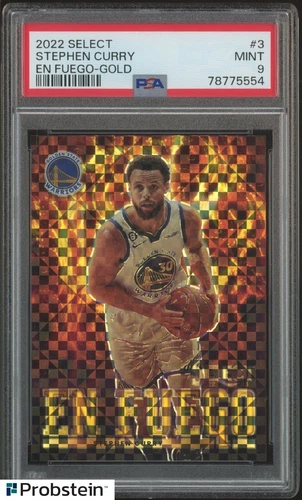 2022 Panini Select En Fuego Gold Prizm #3 Stephen Curry Warriors 10/10 PSA 9