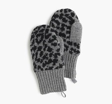 NWT Crewcuts Kids' Girls' Leopard Wool Mittens Gloves Hthr Pewter Size L