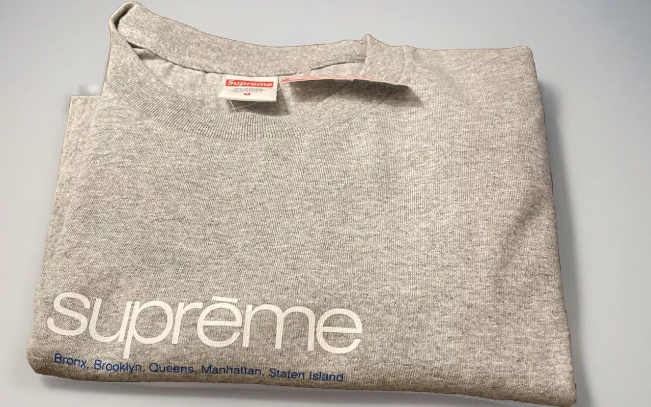 TEE SHIRT SUPREME FIVE BOROUGHS GRIS BRUYÈRE TAILLE MED, SS21 SEMAINE 1 (100% AUTHENTIQUE)