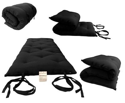 King Traditional Japanese Rolling Futon Mattresses, Yoga Mats 3x72x80, Black