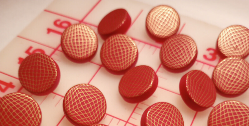 12 Fine Italian Red Enamel Curved Gold Lines Metal Shank Buttons LARGE 7/8" - Picture 9 of 9