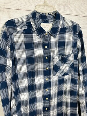 Girl Krazy XL Classic Blue White  Plaid Button Up Long Sleeve￼￼ Woman s