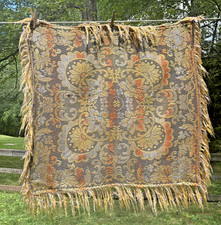 Antique Victorian Piano Shawl Table Cover w/ silk fringes 30" x 30"