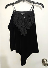 Express Black Embroidered Spaghetti Strap One-Piece Bodysuit Women  s M