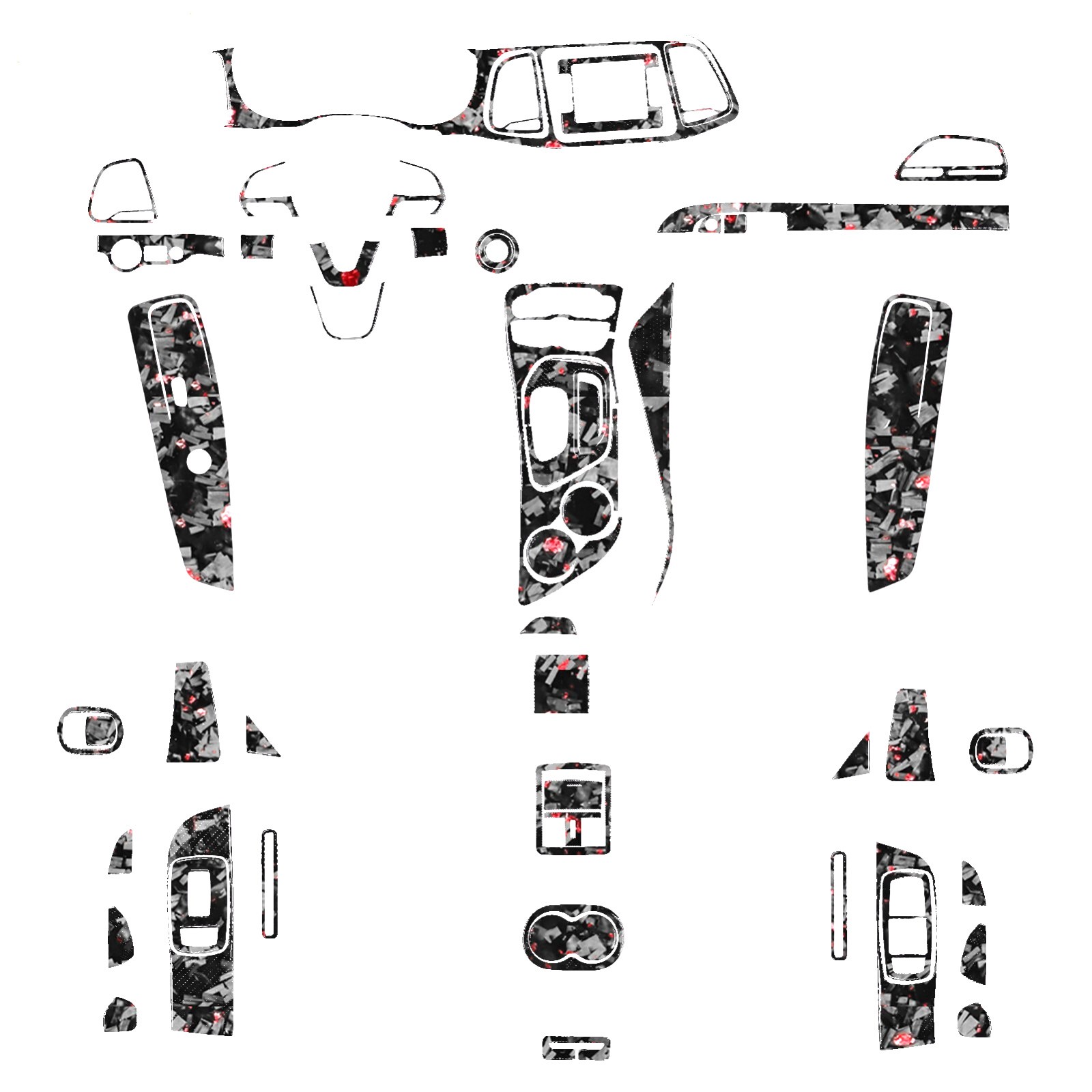 64Pcs Red Forged Carbon Fiber Kits Full Interior Trim For Dodge Challenger 15-23