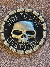 RARE VINTAGE/OUTLAW/BIKER/LIVE to RIDE/RIDE to LIVE/SKULL-CHAIN BELT BUCKLE LQQK