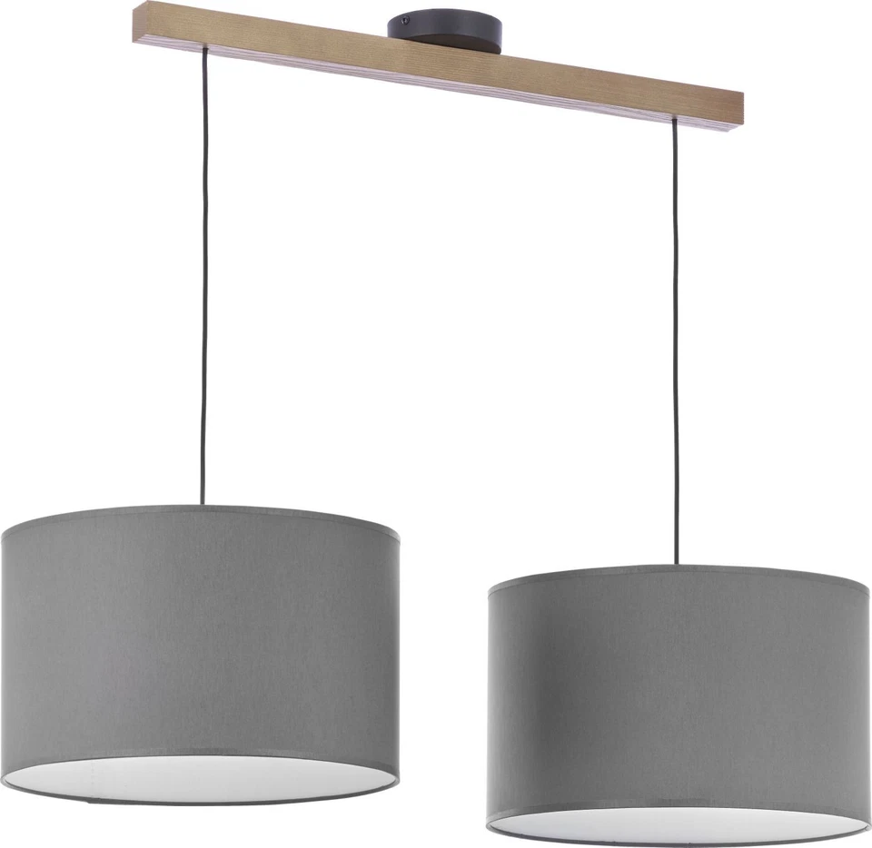 Hängeleuchte Pendelleuchte Hängelampe Grau Holz Stoff 2x E27 Esstisch B-Ware - Bild 1 von 1