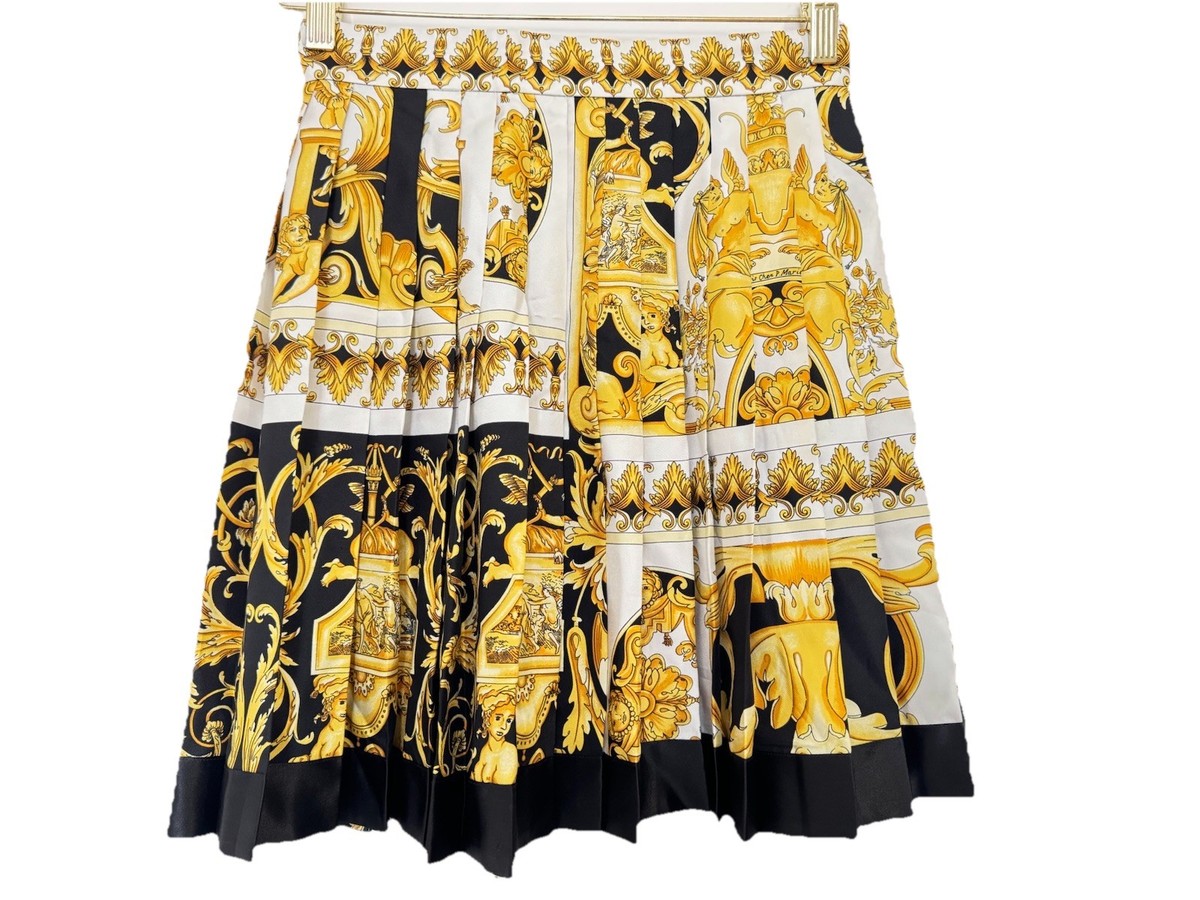 Versace Black and Gold Baroque Mini Skirt vintage circa 1992 Size