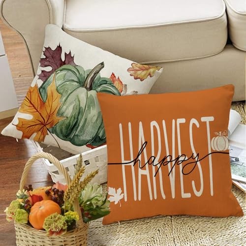 Juego de 4 fundas de almohada decorativas Hello Fall verde calabaza 18 x 18, - Imagen 6 de 6
