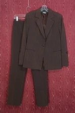 HARVE BENARD 2 Piece Dark Brown Pinstripe Collared Long Sleeve Button Women's 8