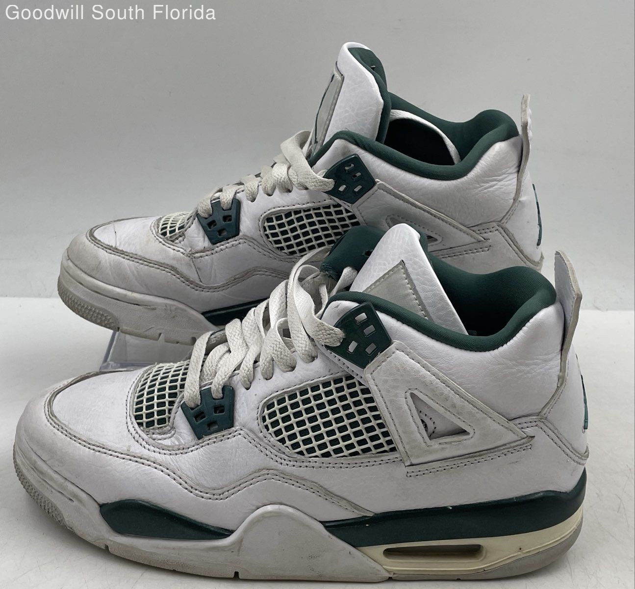 Authentic Nike Kids Air Jordan 4 Retro GS White Green Sneaker Shoes Size 6Y Worn