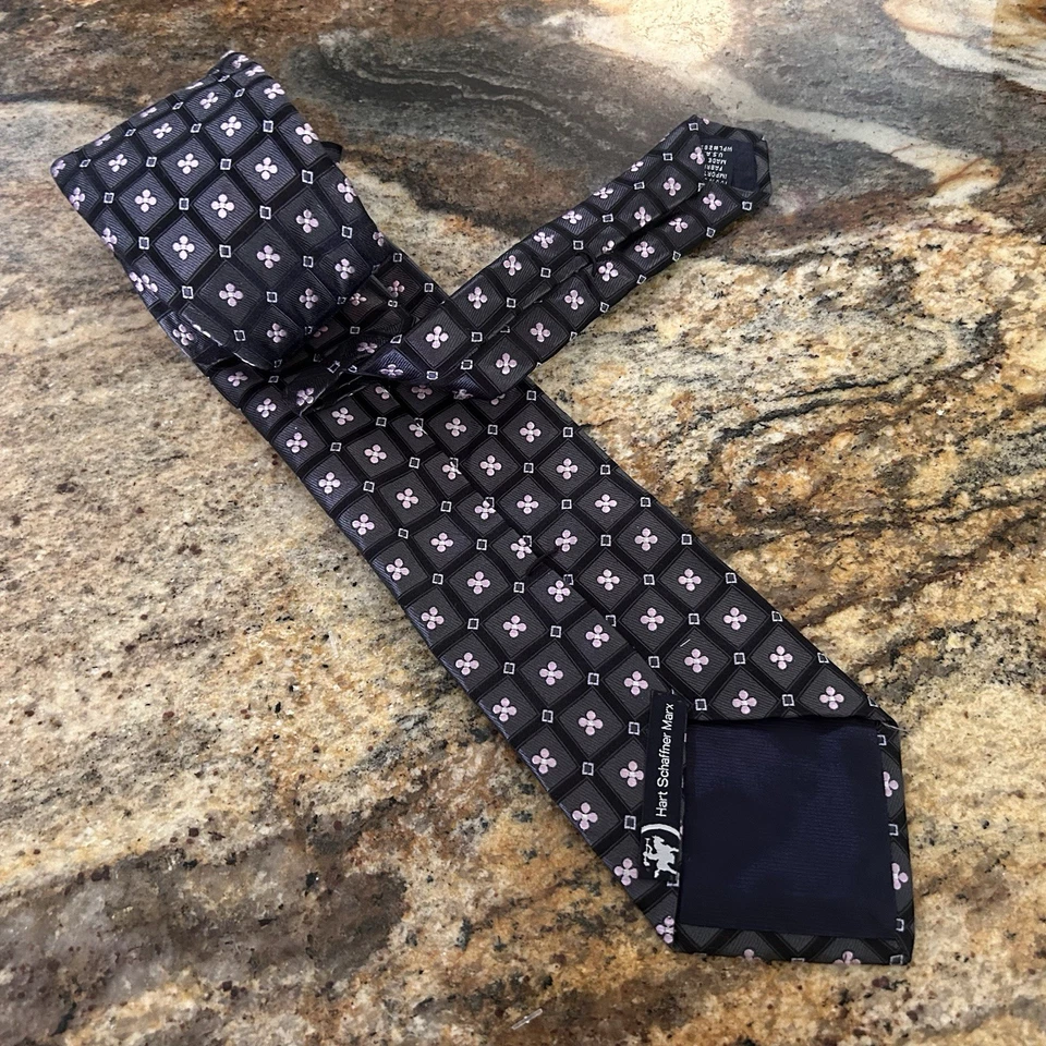 Галстук Hart Schaffner Marx 100% шелк цветочный геометрический розовый серый 59,5 x 3,75 - Изображение 2 из 4