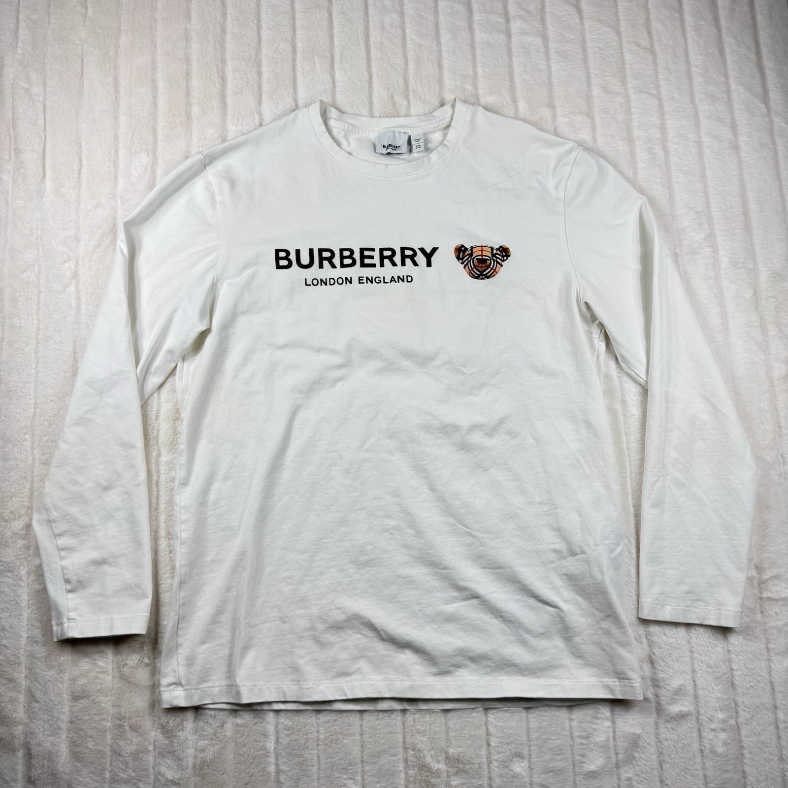Burberry London Thomas Bear Long Sleeve T-Shirt Men's 2XL* White Graphic Luxury