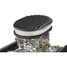 12 Inch Fully Finned Oval Air Cleaner Set W Paper Filter Black