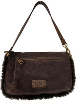 UGG Australia Shoulder Bag Black Leather Suede Shearling Classy Zipper Close