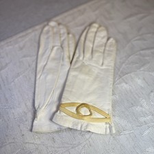Vintage ivory soft leather teen size gloves Likely from the 1950's,8 1/4"  3".