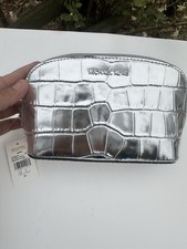Michael Kors Travel Cosmetic Bag Empire small pouch silver metallic
