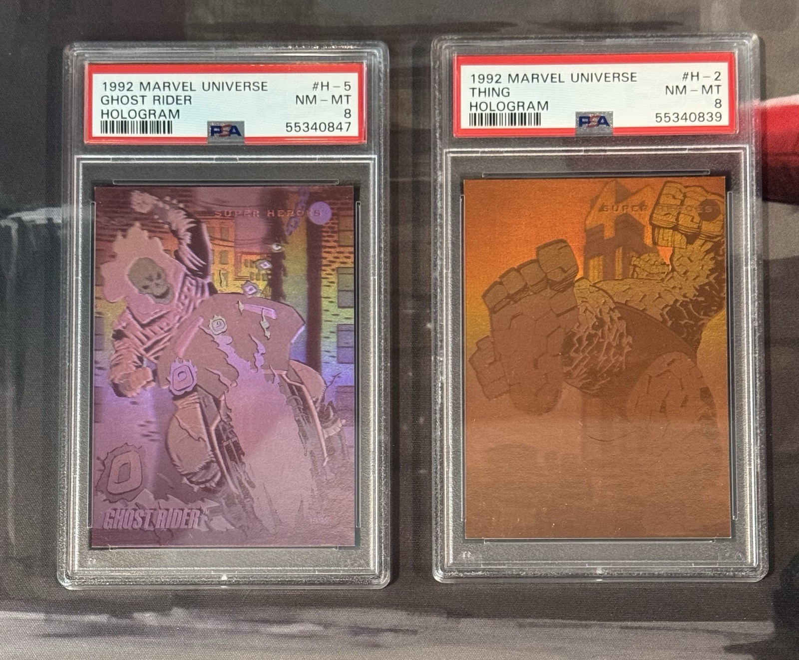 1992 Marvel Universe Series III Holograms Ghost Rider & Thing PSA 8 view 1
