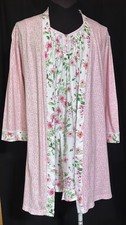 Vintage Aria Floral Cotton Nightgown  Robe Set Pink Cottagecore Granny M