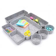 Desk Drawer Organizer Trays Felt Shallow Bin for Pens Jewelry Gray 8 Pcs