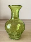 Blenko Green Crackle Art Glass Bottle/ 7.5” Vase