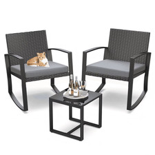 Patio Furniture Set 3 Pieces Outdoor Rocking Chairs Set with Glass Coffee Table
