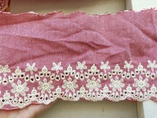 2 Yds Embroidery Cotton Lace Trim with Amaranth Pink Base/Sewing/Craft/3.75"Wide