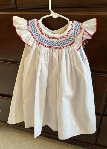 The Beaufort Bonnet Company Girls Red White Blue S/S Smocked Dress - Size 5 - Picture 3 of 9