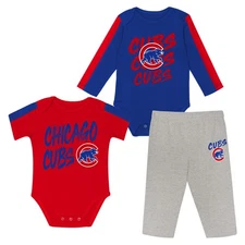 Newborn Outerstuff Chicago Cubs Double Down Bodysuit and Pants 3-Piece Set