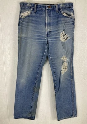 Vtg Rustler Denim Jeans Talon Zipper Thrashed Torn Grunge 34 x 30 - Image 1 of 4