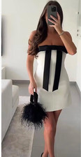 ZARA BNWT CREAM WHITE AND BLACK STRAPLESS BOW DRESS - SIZE S REF. 8409/111/251