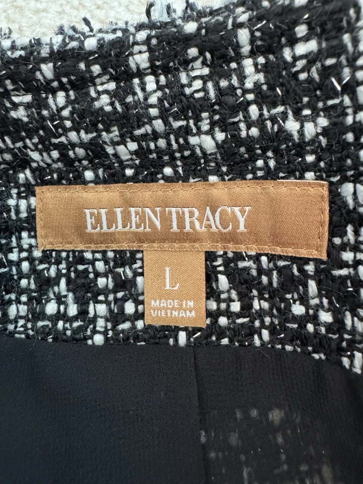 Blazer Ellen Tracy Negro Blanco Plata Metálico Tweed Chic Grande Precio de venta sugerido por el fabricante $179 Foto 3 de 4