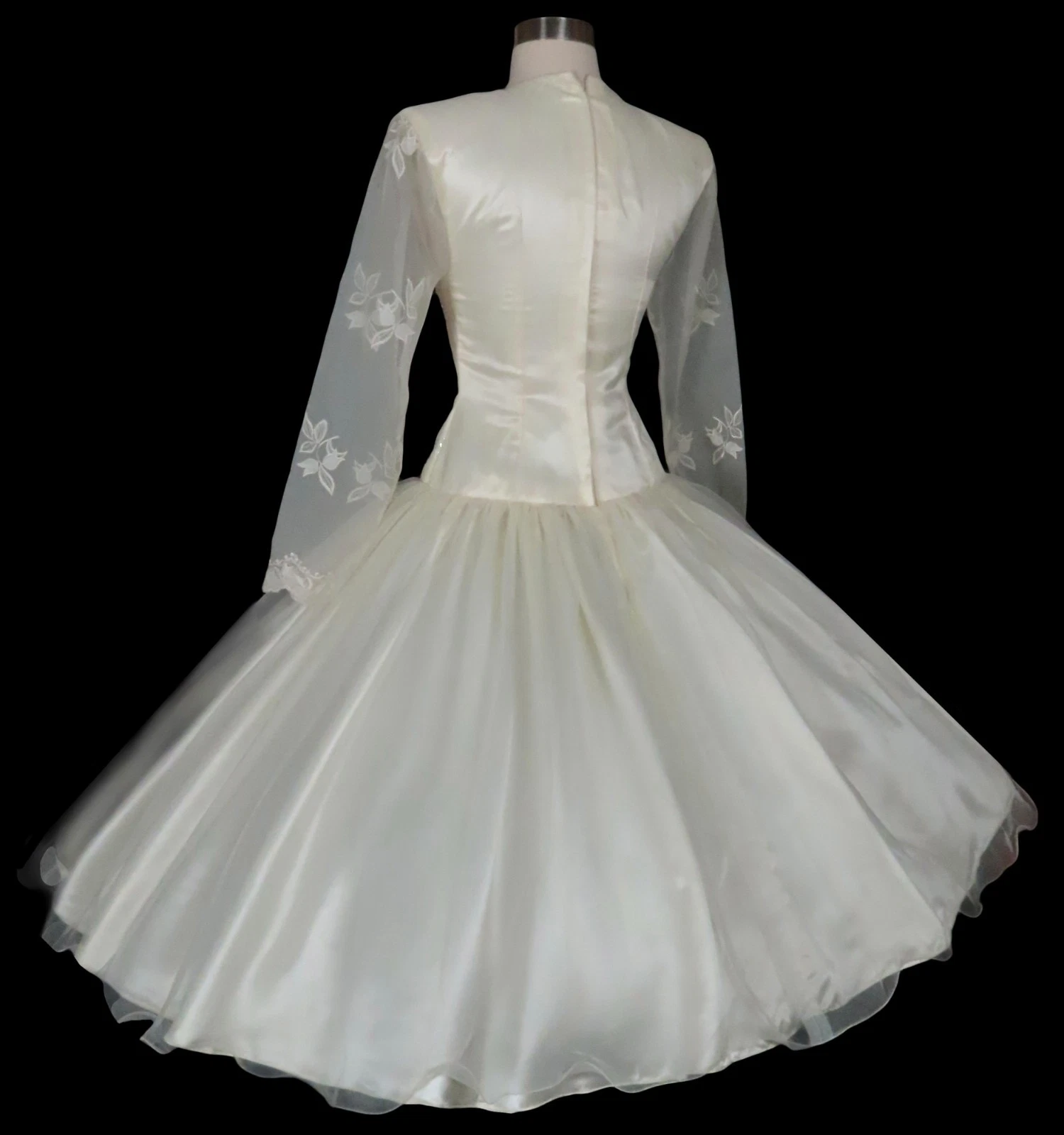 OFF WHITE Abito vintage anni 80 bianco sporco perline modesto gonna intera ballo matrimonio festa XXS XS