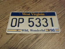 West Virginia License Plate, OP 5331 with a 1996 tag