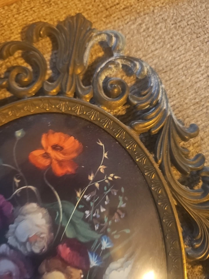 2 marcos de fotos grandes de latón ornamentado de colección ovalados florales victorianos Italia 13,5"x 10,5" Foto 3 de 4