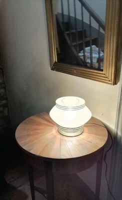Lampe globe en verre avec socle en Alu–Art déco-skyscraper- 1930/50 - Photo 1/4