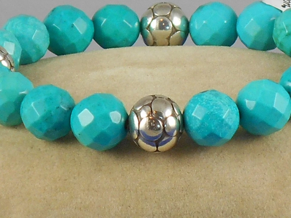 Brighton Silver Plated PEBBLE DOT Turquoise Beaded Stretch Bracelet $88 - Image 2 of 2