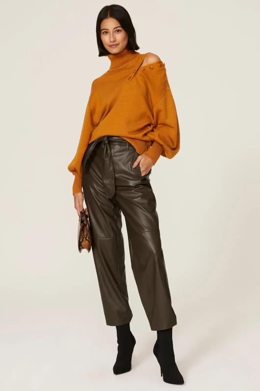 MARISSA WEBB COLLECTIVE Olive Green Faux Leather Tie Waist Pants