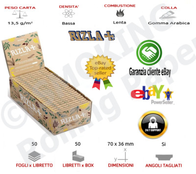 Rizla Natura Corte   Cartine Canapa 100% Biologica   1x Confezione da 50 Librett