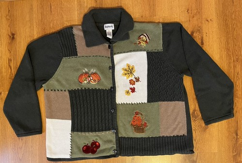 Pullover Herbst Thema Bon Worth Cardigan Kürbisblätter Mama bestickt Damen XL