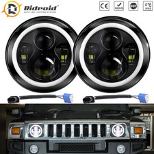 Pair 7inch Led Headlight High Low Beam Halo Ring Drl For Hummer H1 H2 Am General