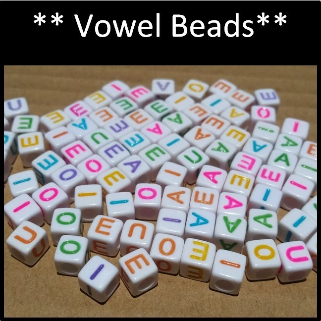 FREE SHIPPING ** 250 x Alphabet Letter Cube 6mm Beads, Vowels Only A E I O  U