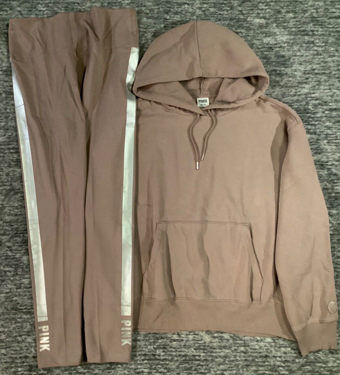 Victoria's Secret Pink Oversized Hoodie + Leggings Set Iced Coffee Silver L XL