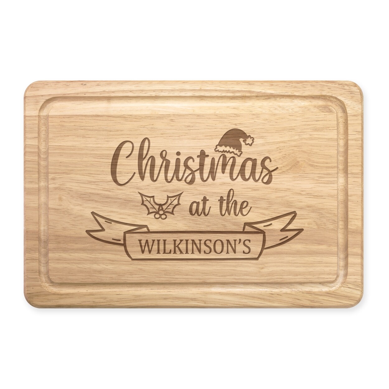 Personalised Custom Name Christmas At The Rectangular Wooden Chopping Board
