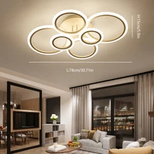 Modern LED Ceiling Light Chandelier Dimmable Home Living Room Rings Lamp Fixture